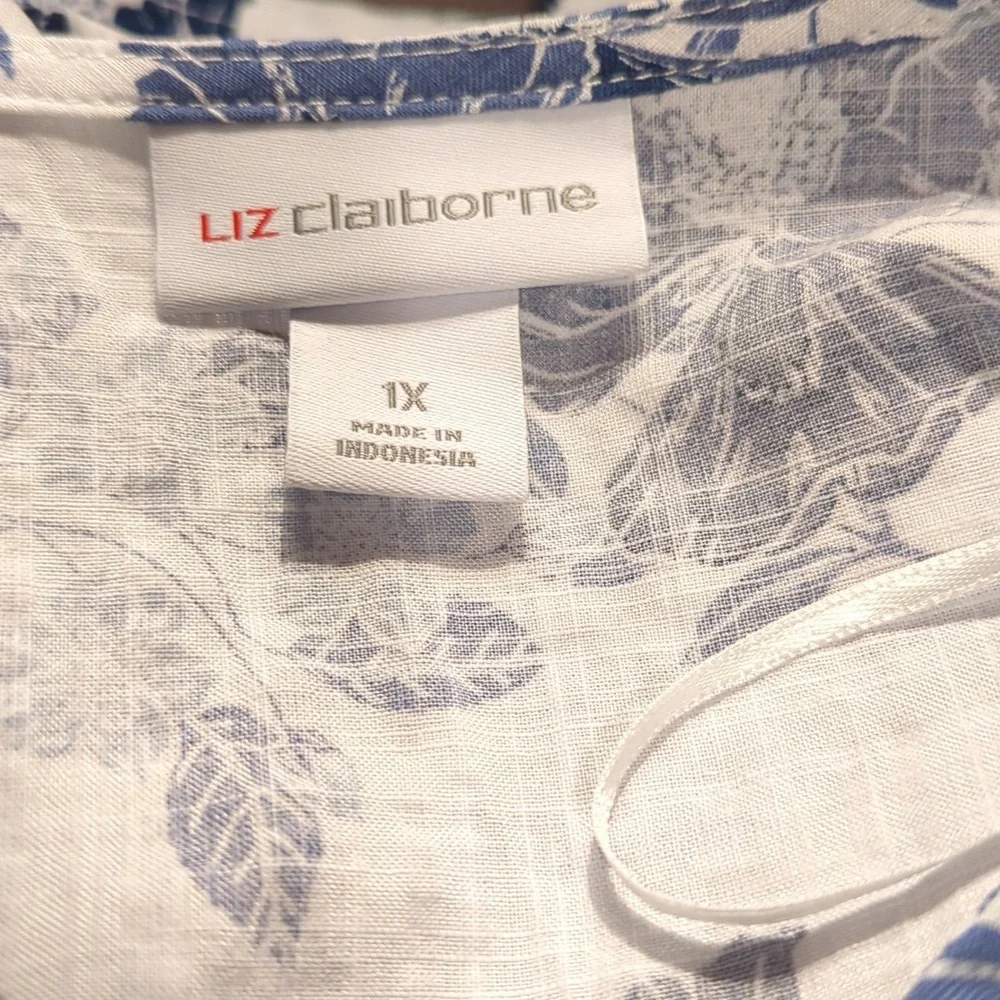 Liz Claiborne Top Blouse Floral Print Blue White Women's Plus Size 1X NEW NWT - Picture 7 of 10